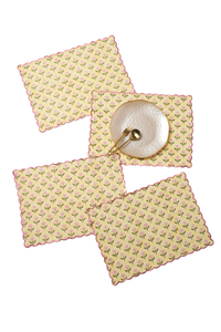 Mona Scallop Embroidered Blockprint Placemat in Butter Yellow