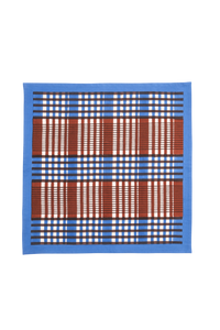 Shetland Plaid Blockprint Napkins in Brown and Blue, Set of 4