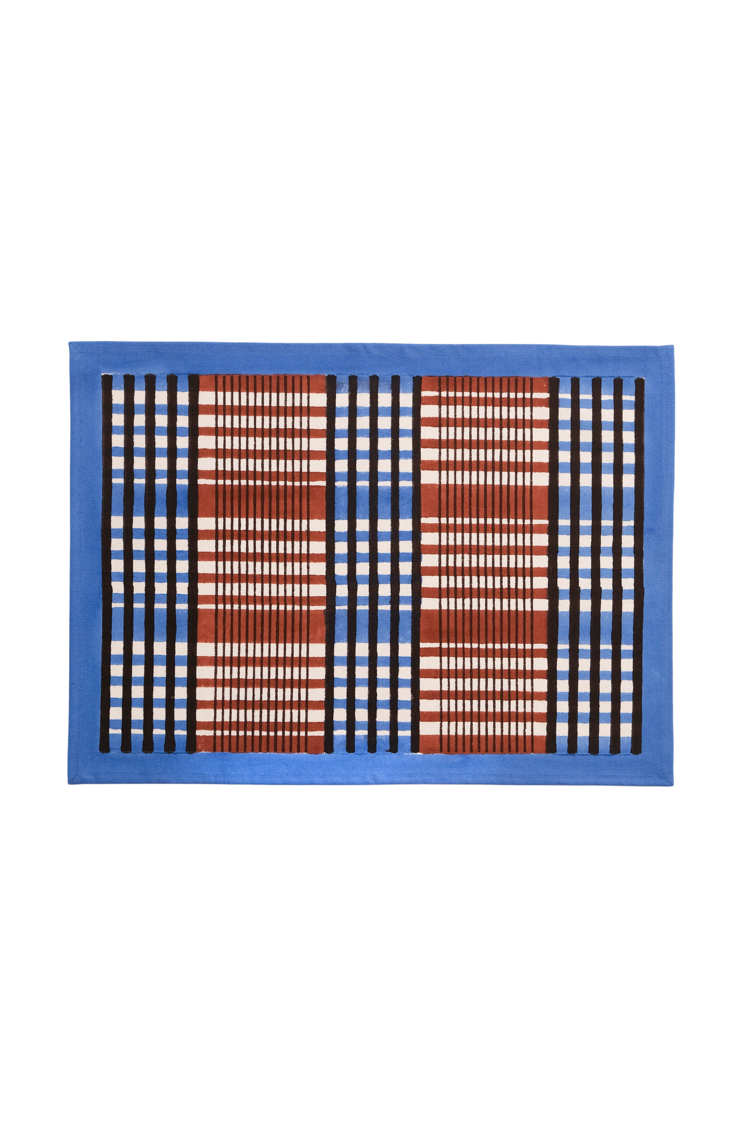 Shetland Plaid Blockprint Placemat in Brown and Blue
