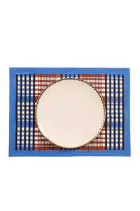 Shetland Plaid Blockprint Placemat in Brown and Blue
