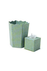 Blockprint Tissue Box Cover in Green and Blue Stripes