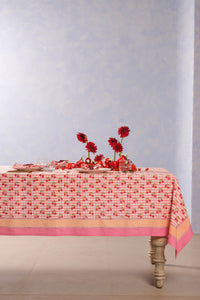 Cherry Blockprint Tablecloth in Red Gingham