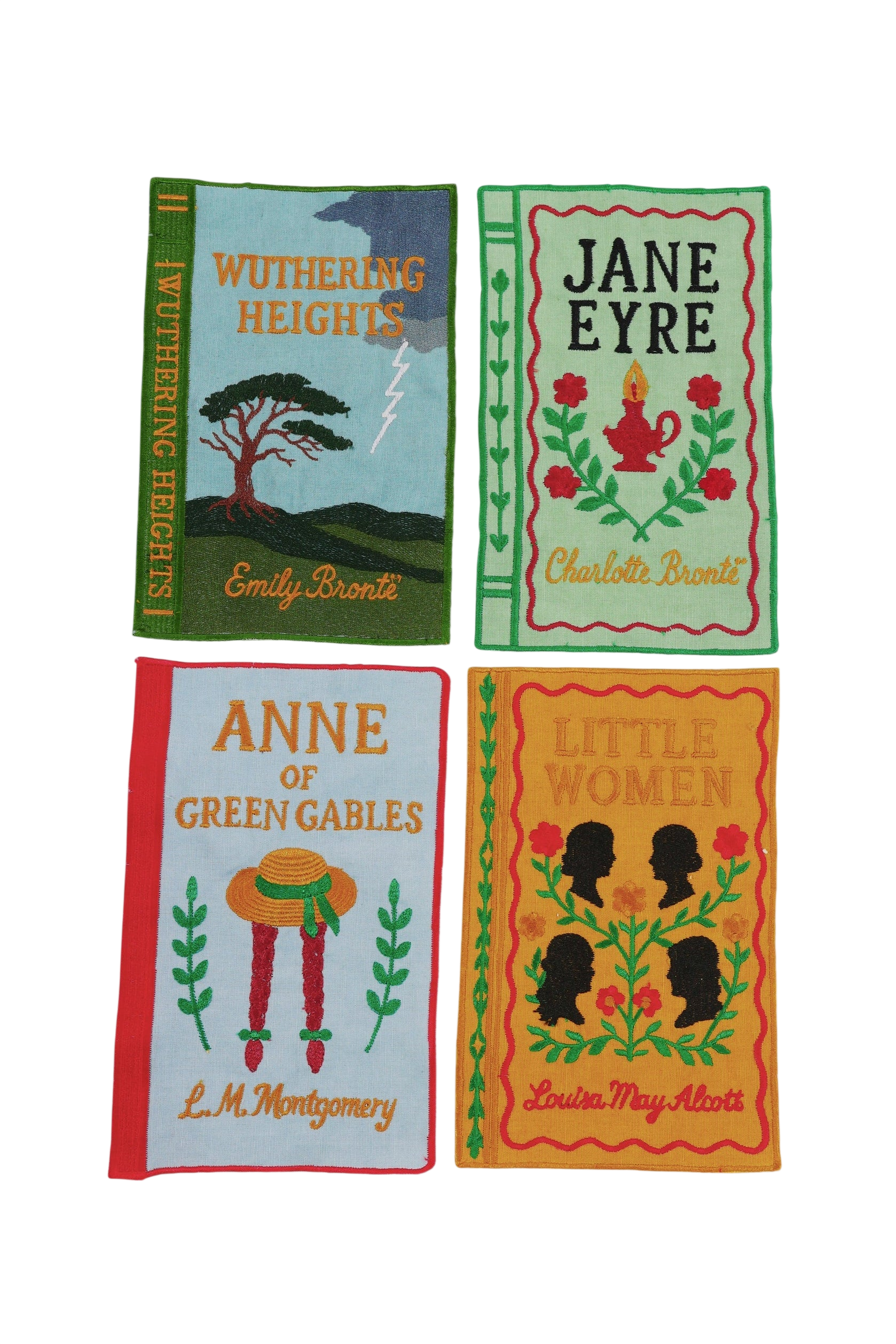 Literary Heroines Books Embroidered Cocktail Napkins, Set of 4