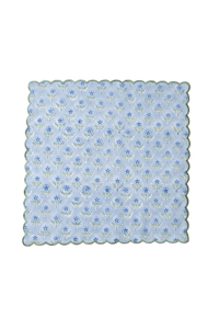 Mona Scallop Embroidered Blockprint Napkins in Blue, Set of 4
