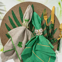 Gold Trim Linen Dinner Napkin - Grass Green (Set of 2)