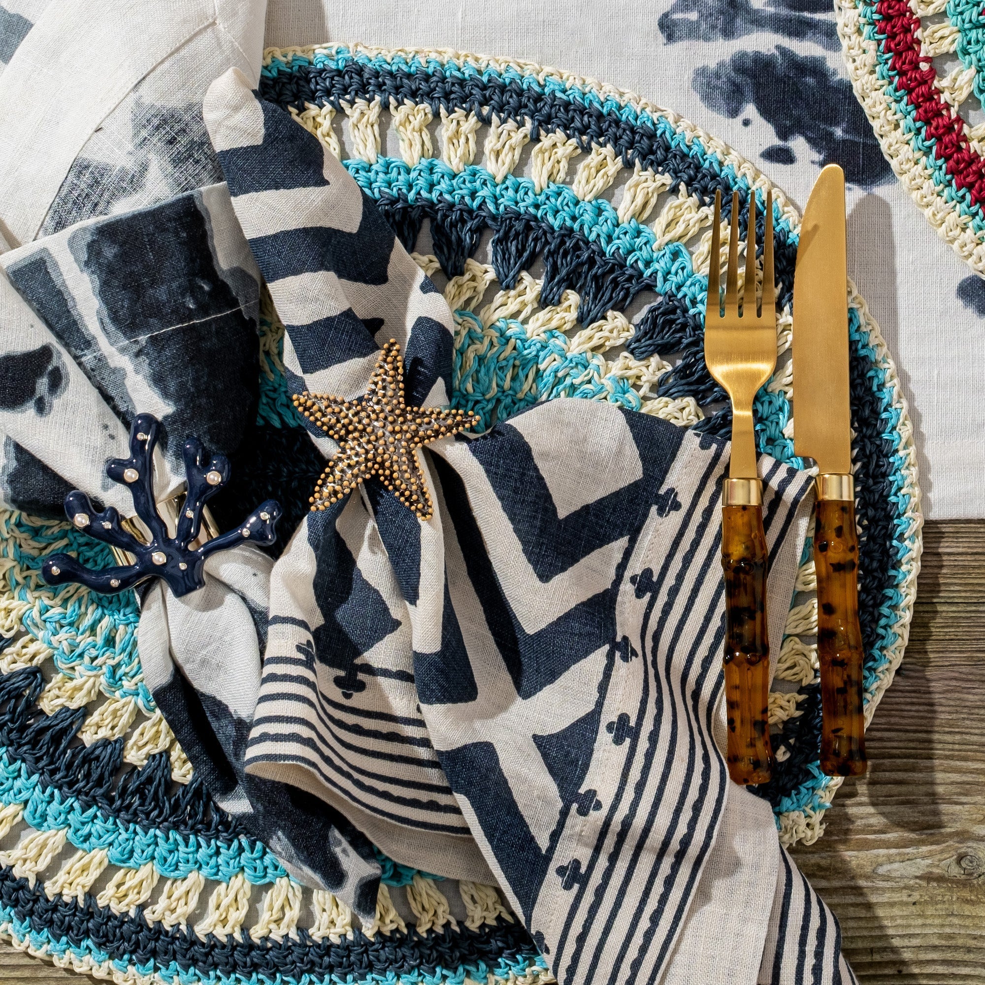 Coral Napkin Rings - Navy (Set of 4)