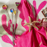 Gold Trim Linen Dinner Napkins - Bright Pink (Set of 2)