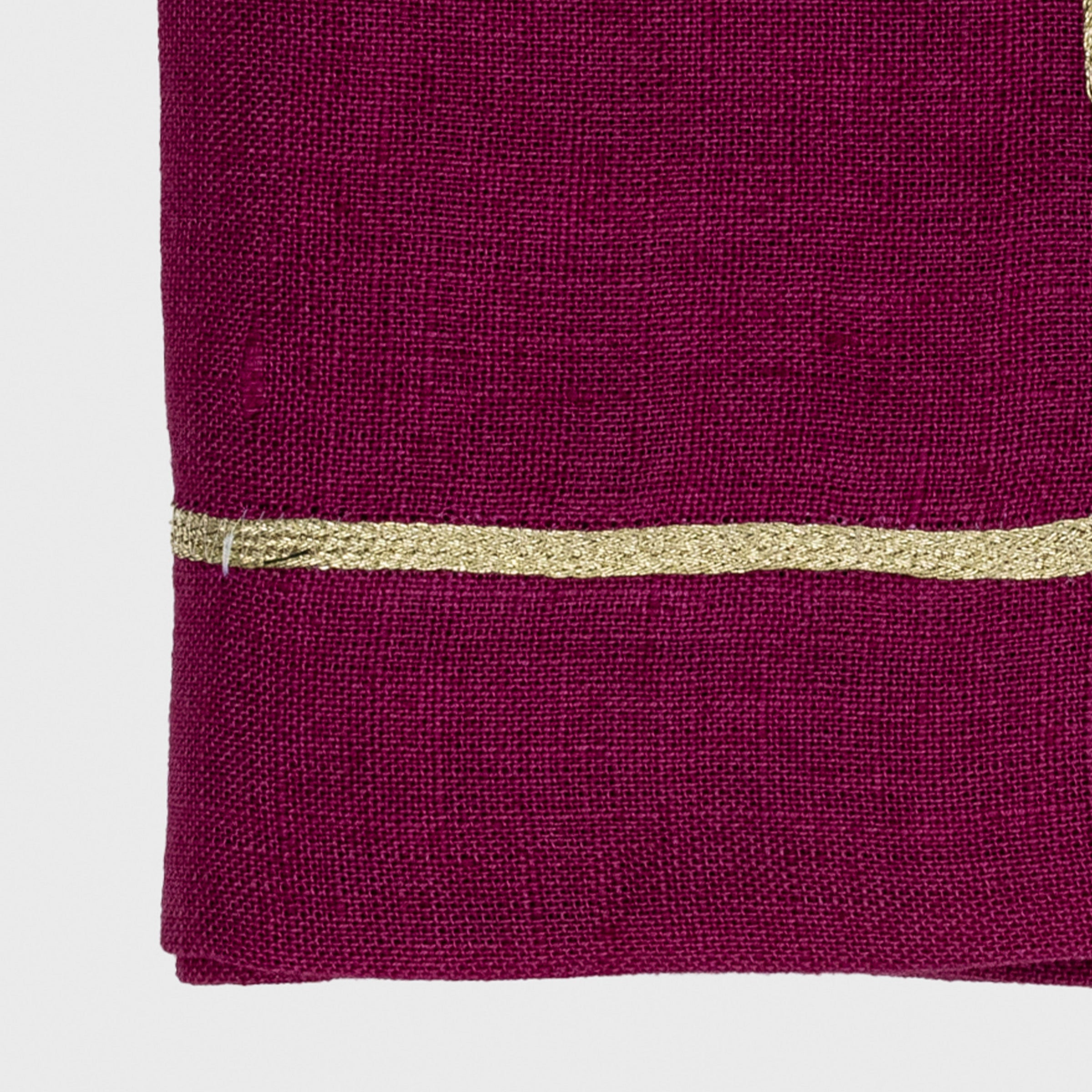 Gold Trim Dinner Napkins - Damson (Set of 2)
