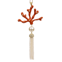 Coral Tassel Hanging Ornament - Coral