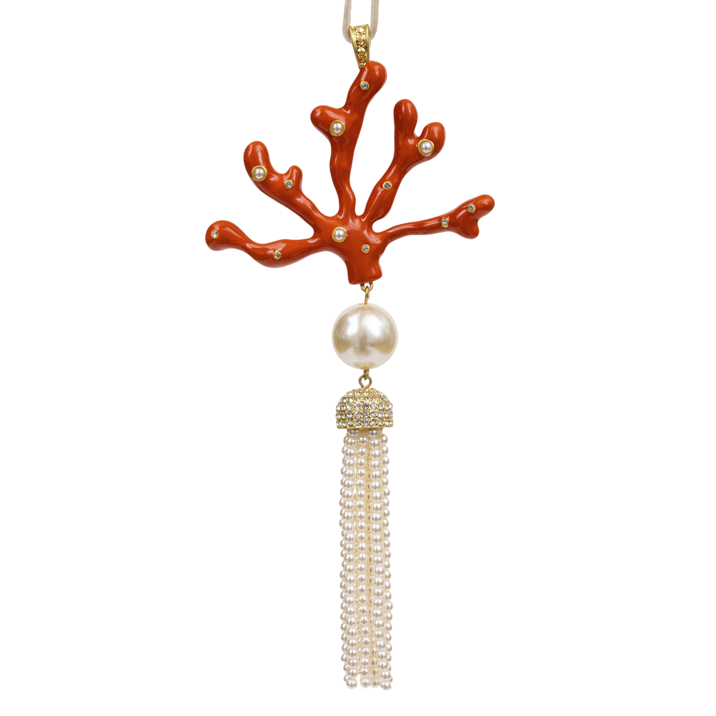 Coral Tassel Hanging Ornament - Coral