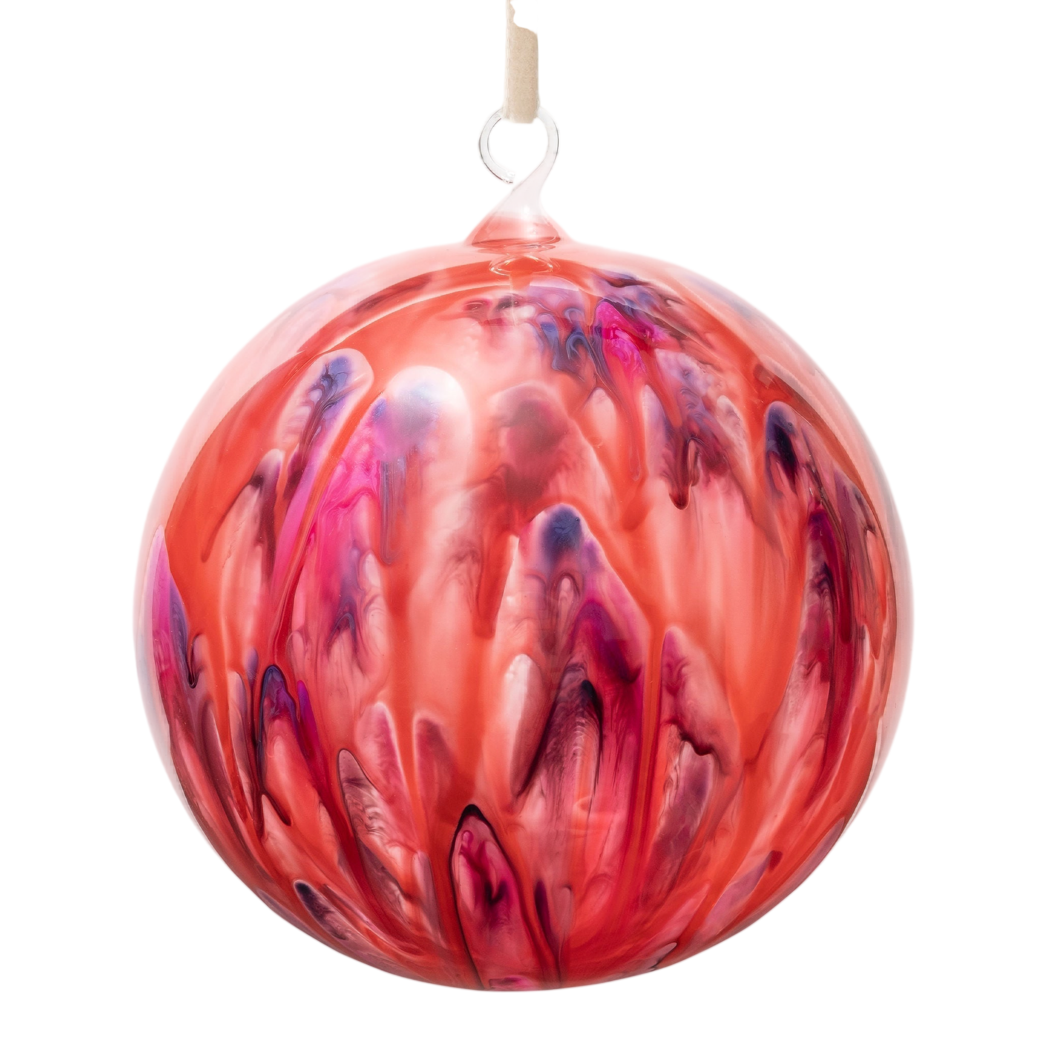 Feather Paint Large Glass Balls - Red (Set of 2)