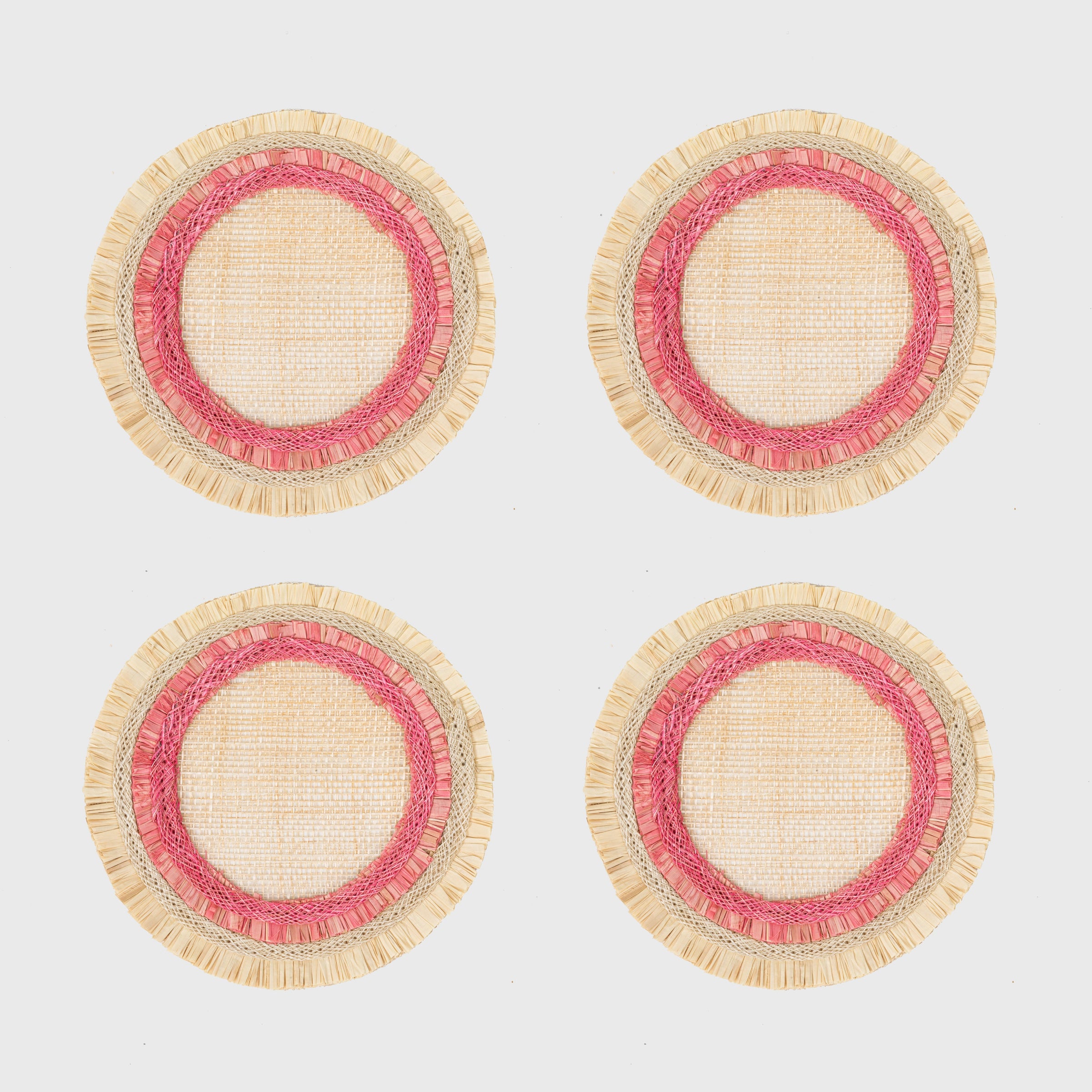 Ruffle Edge Straw Coasters - Pink (Set of 4)
