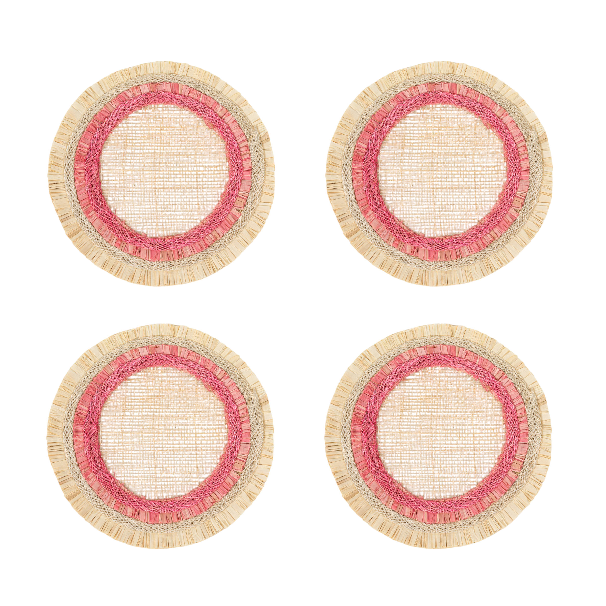 Ruffle Edge Straw Coasters - Pink (Set of 4)
