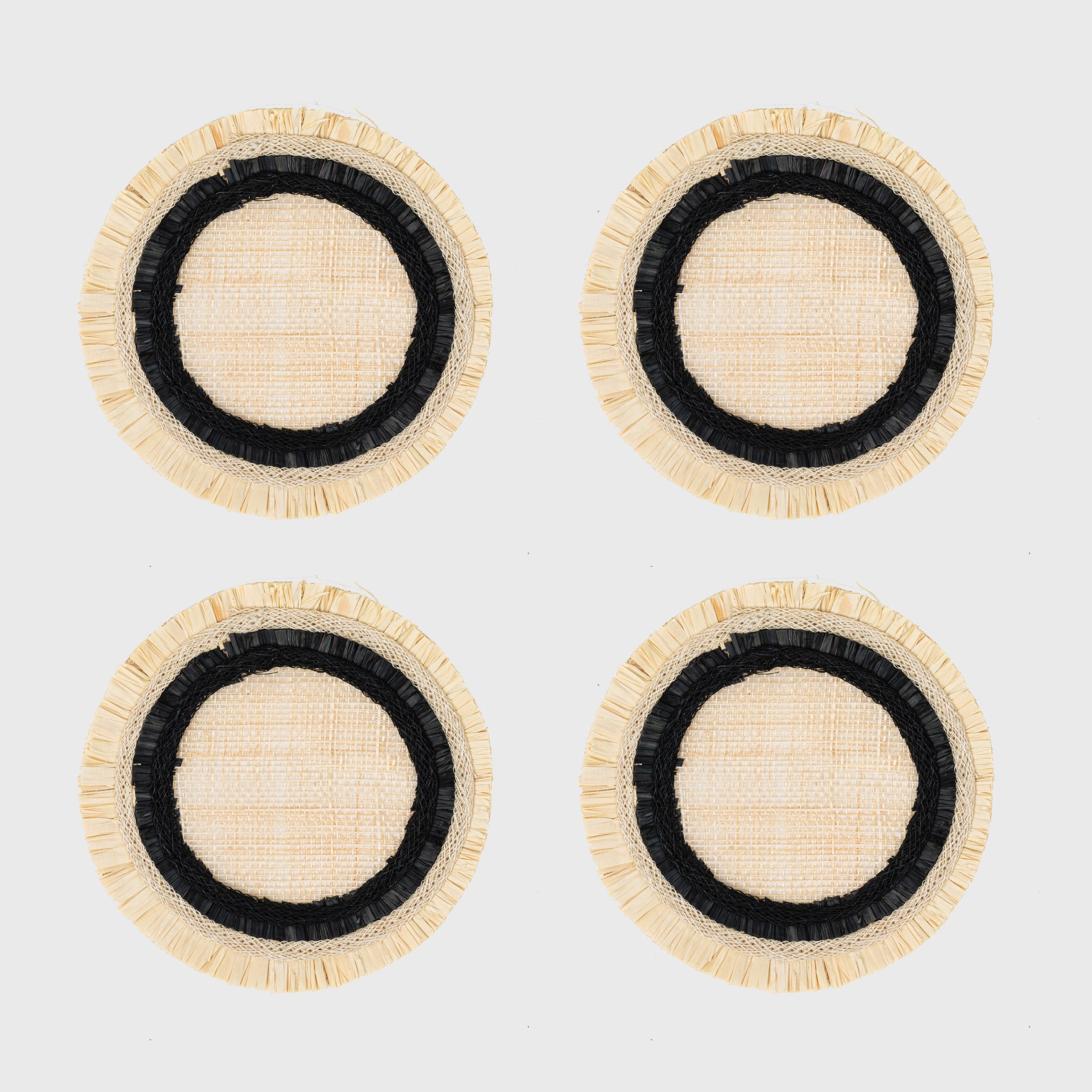Ruffle Edge Straw Coasters - Black (Set of 4)