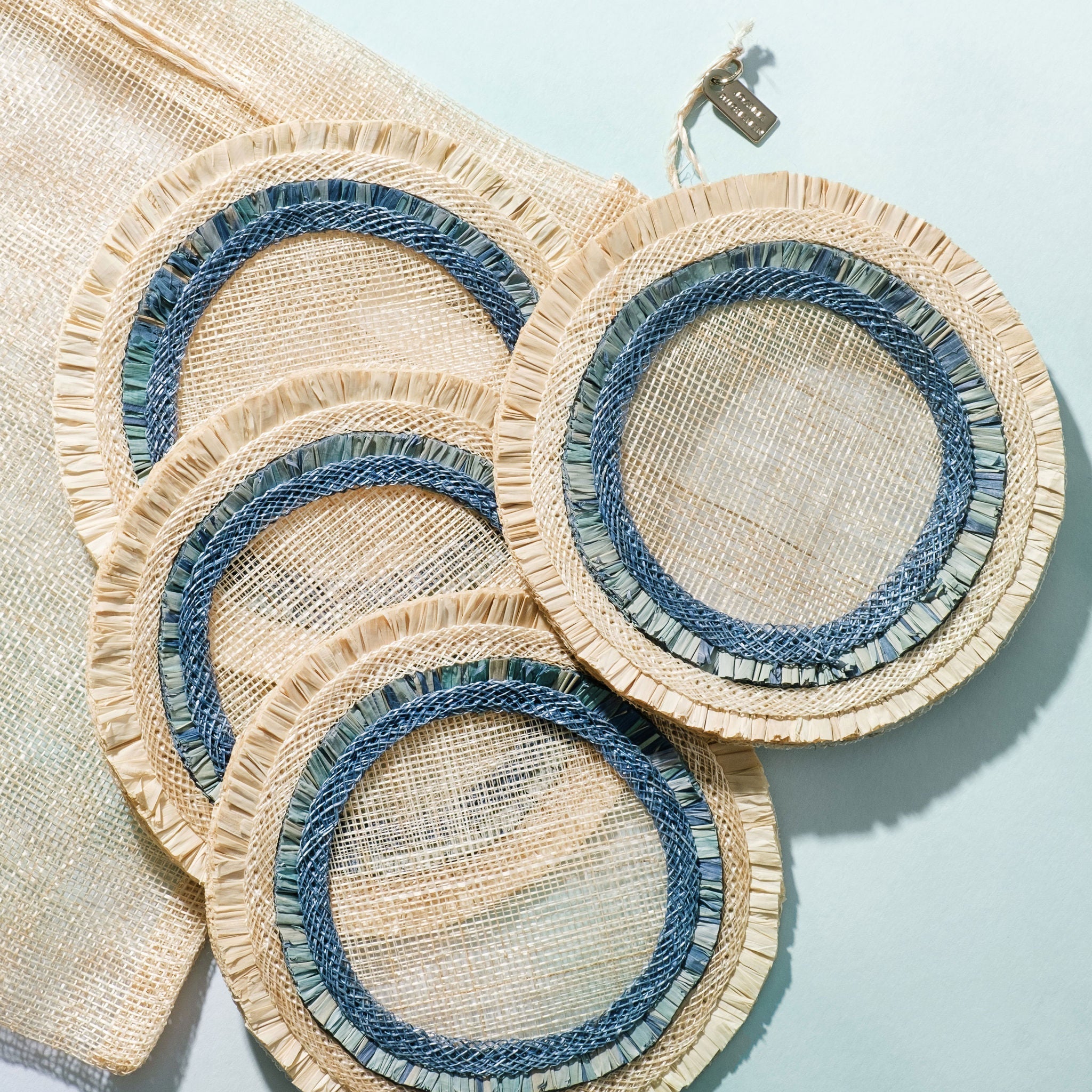 Ruffle Edge Straw Coasters - Indigo (Set of 4)