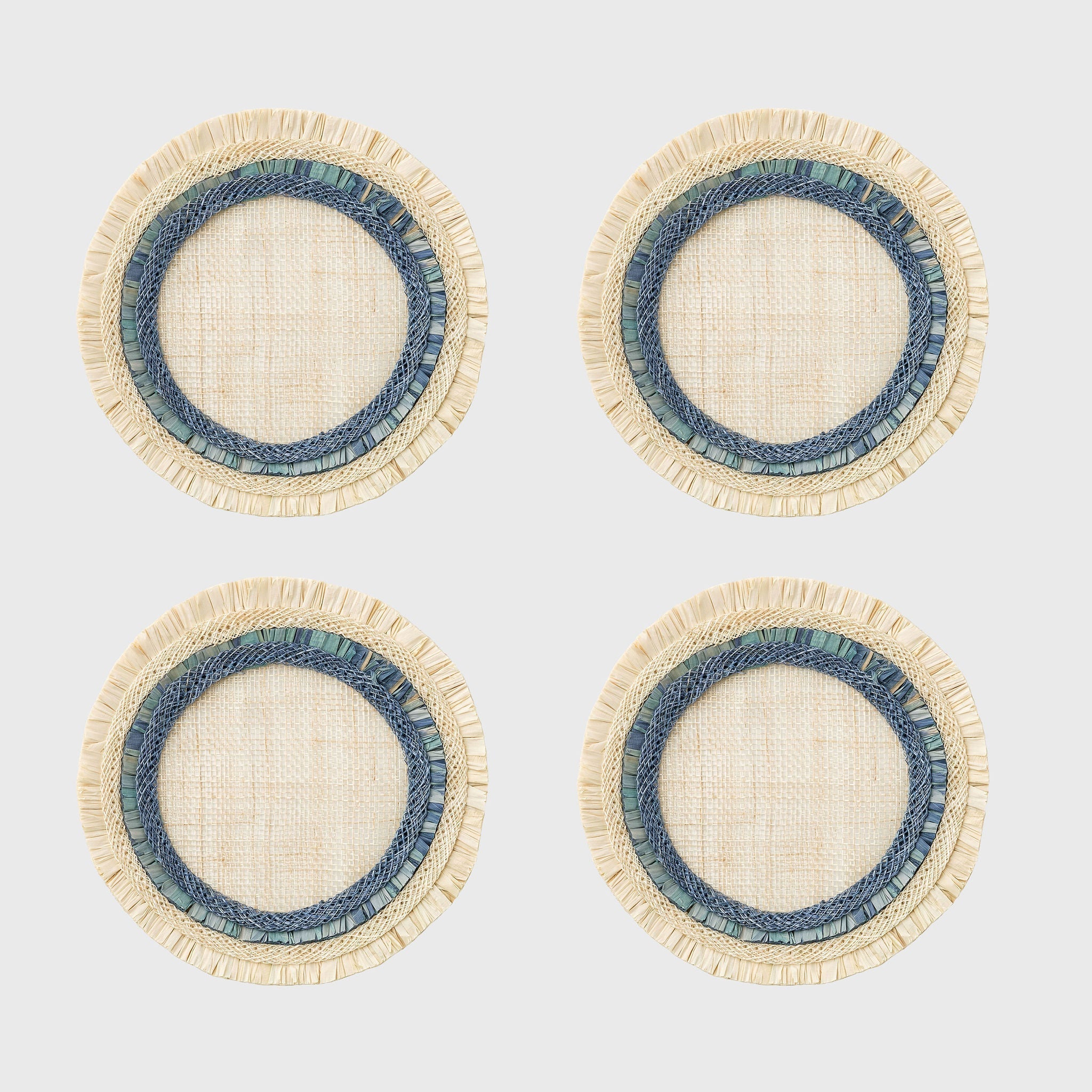 Ruffle Edge Straw Coasters - Indigo (Set of 4)