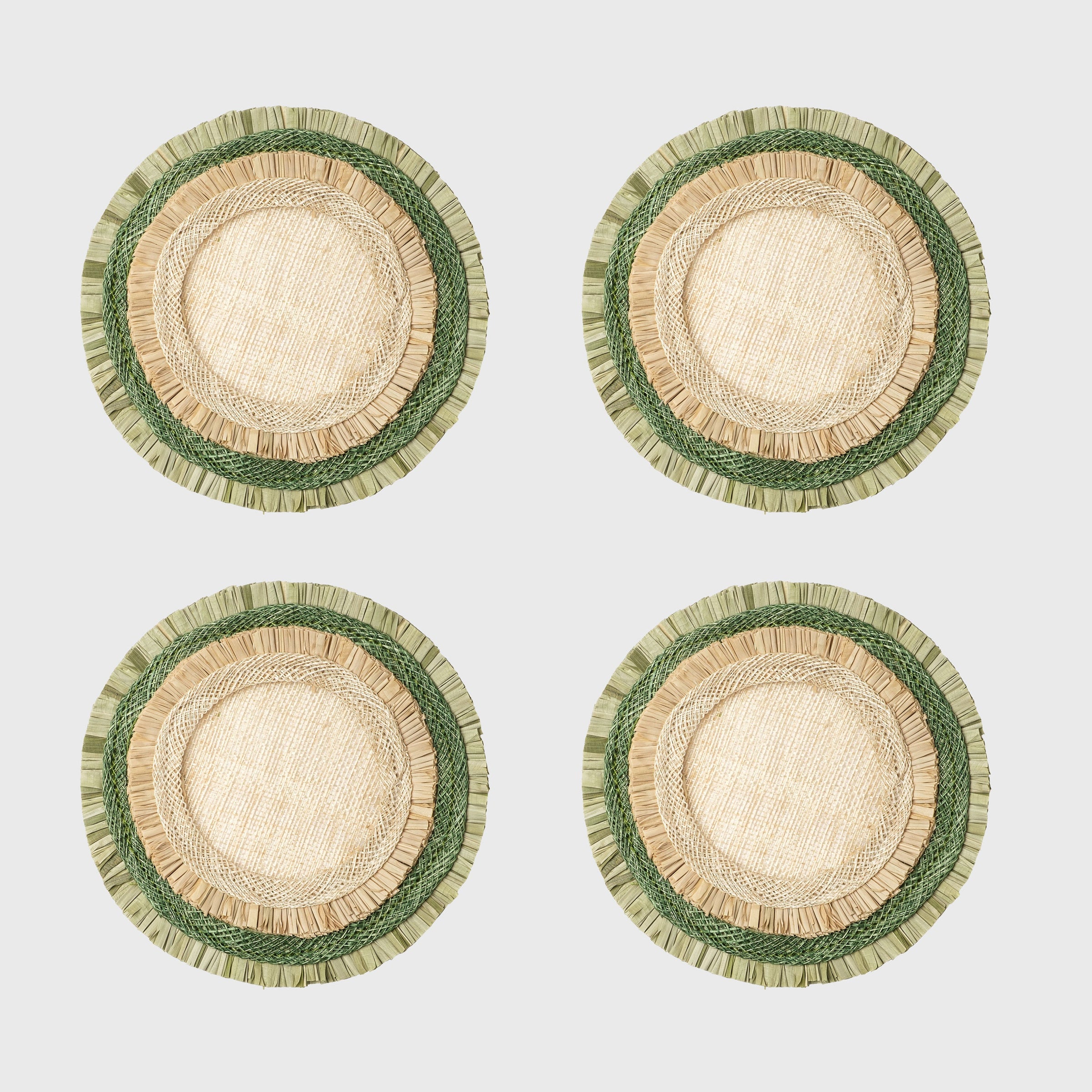 Ruffle Edge Straw Coasters - Green (Set of 4)