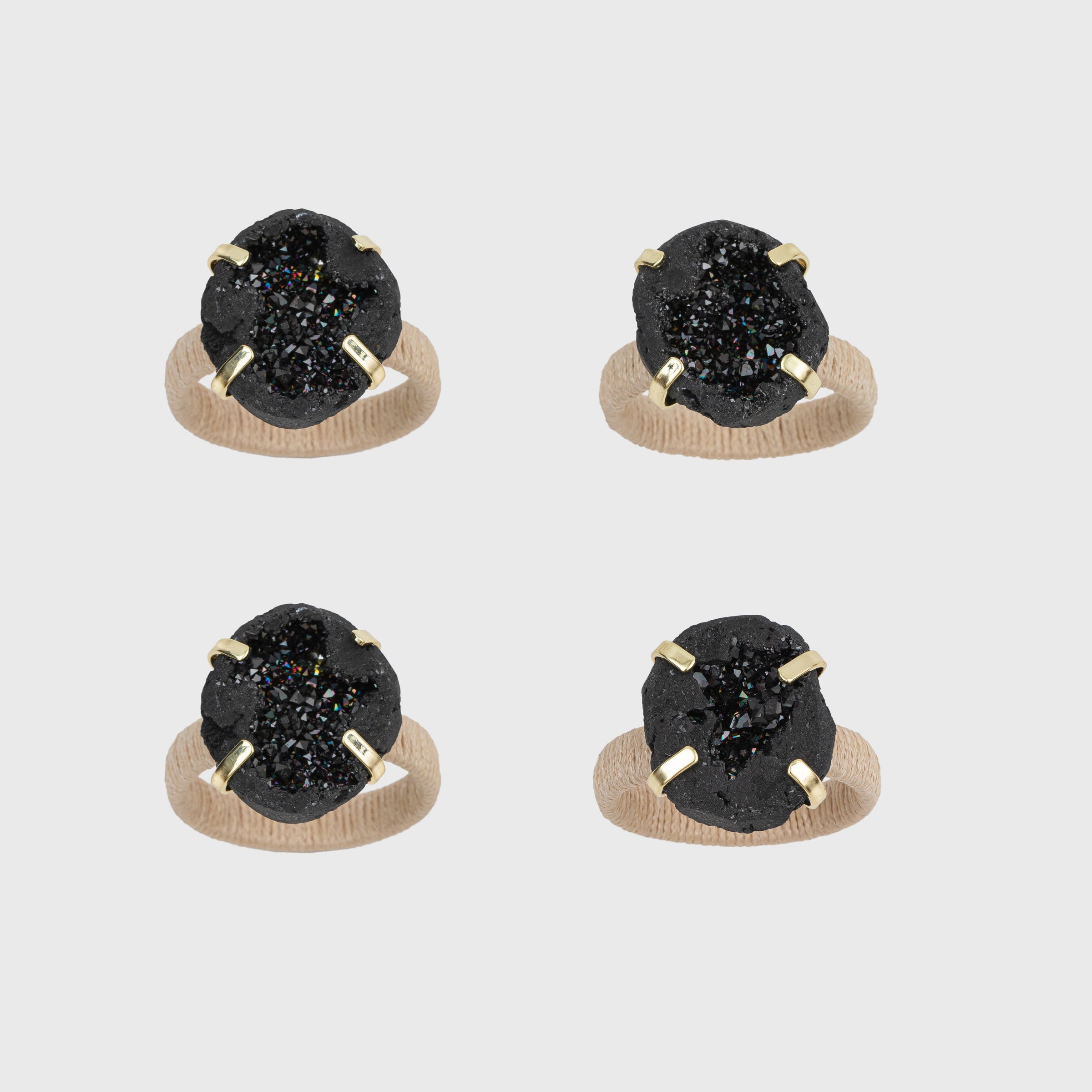 Rustic Druzy Napkin Rings - Black (Set of 4)