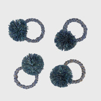 Straw Pompom Napkin Rings - Indigo (Set of 4)