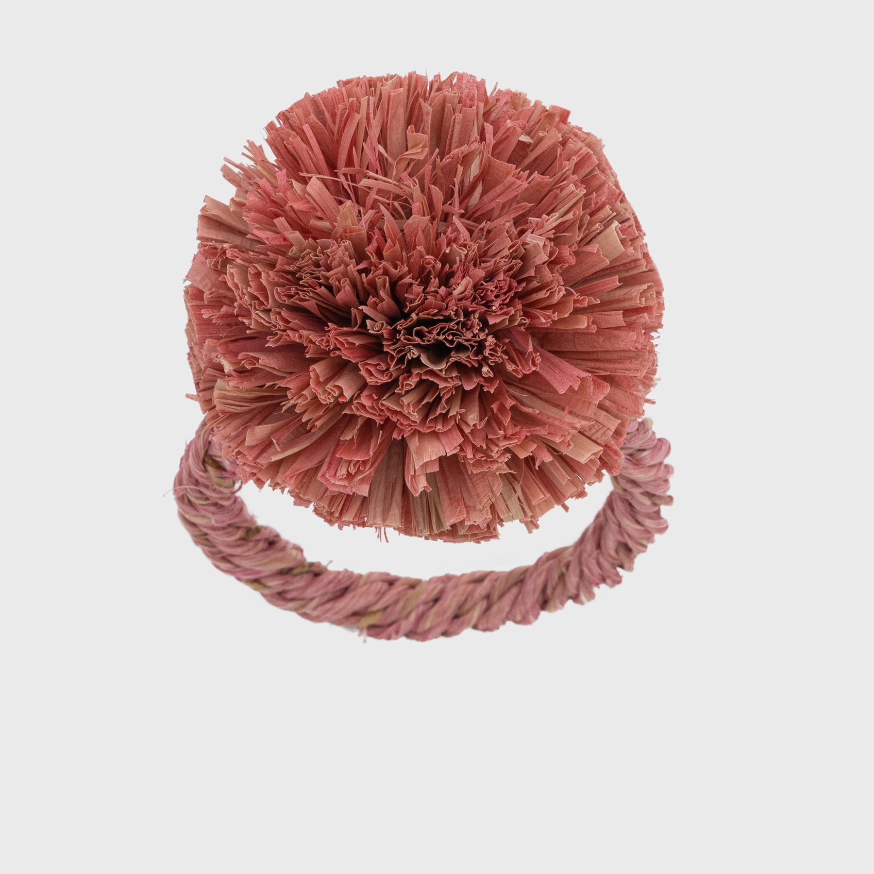 Straw Pompom Napkin Rings - Pink (Set of 4)