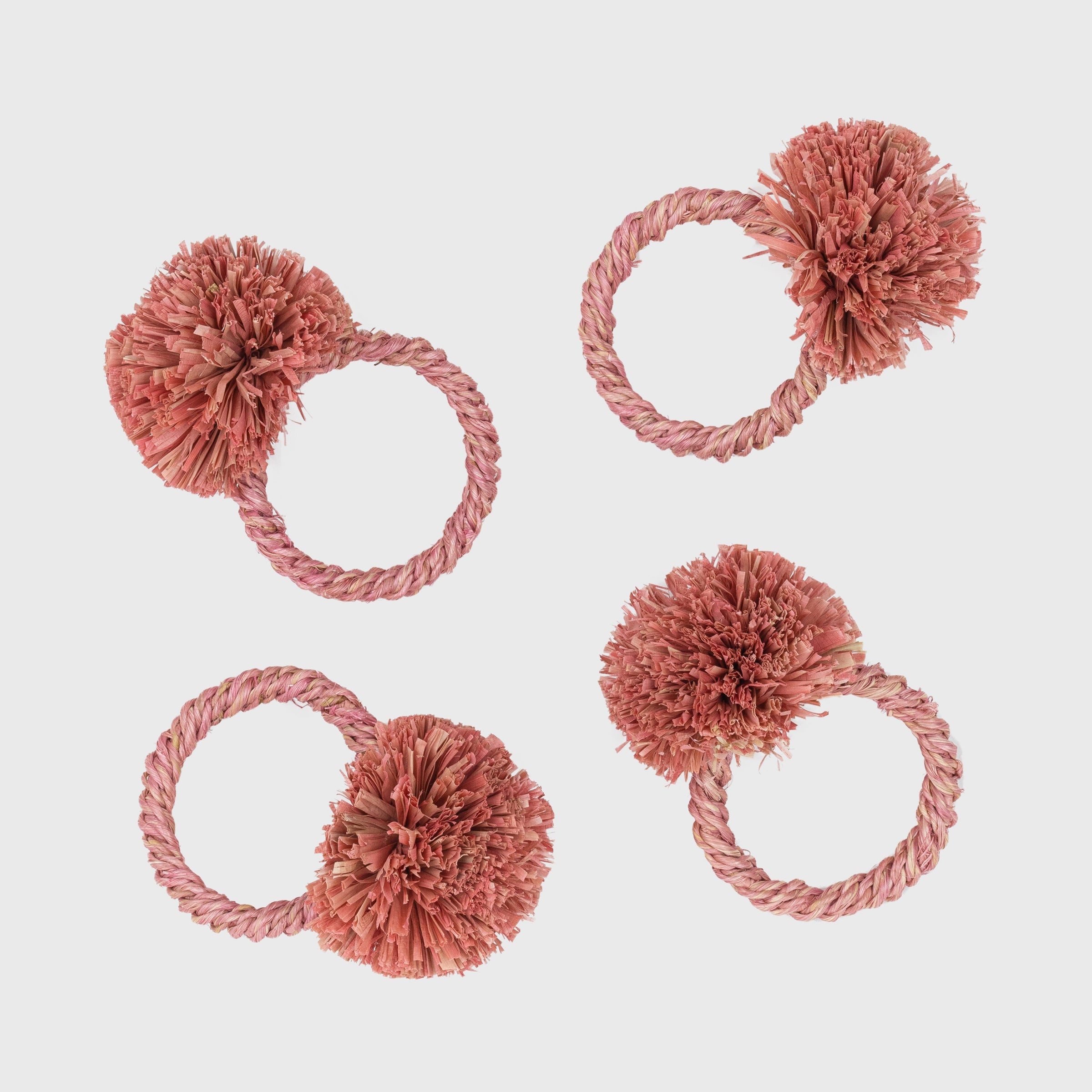 Straw Pompom Napkin Rings - Pink (Set of 4)