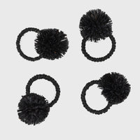 Straw Pompom Napkin Rings - Black (Set of 4)