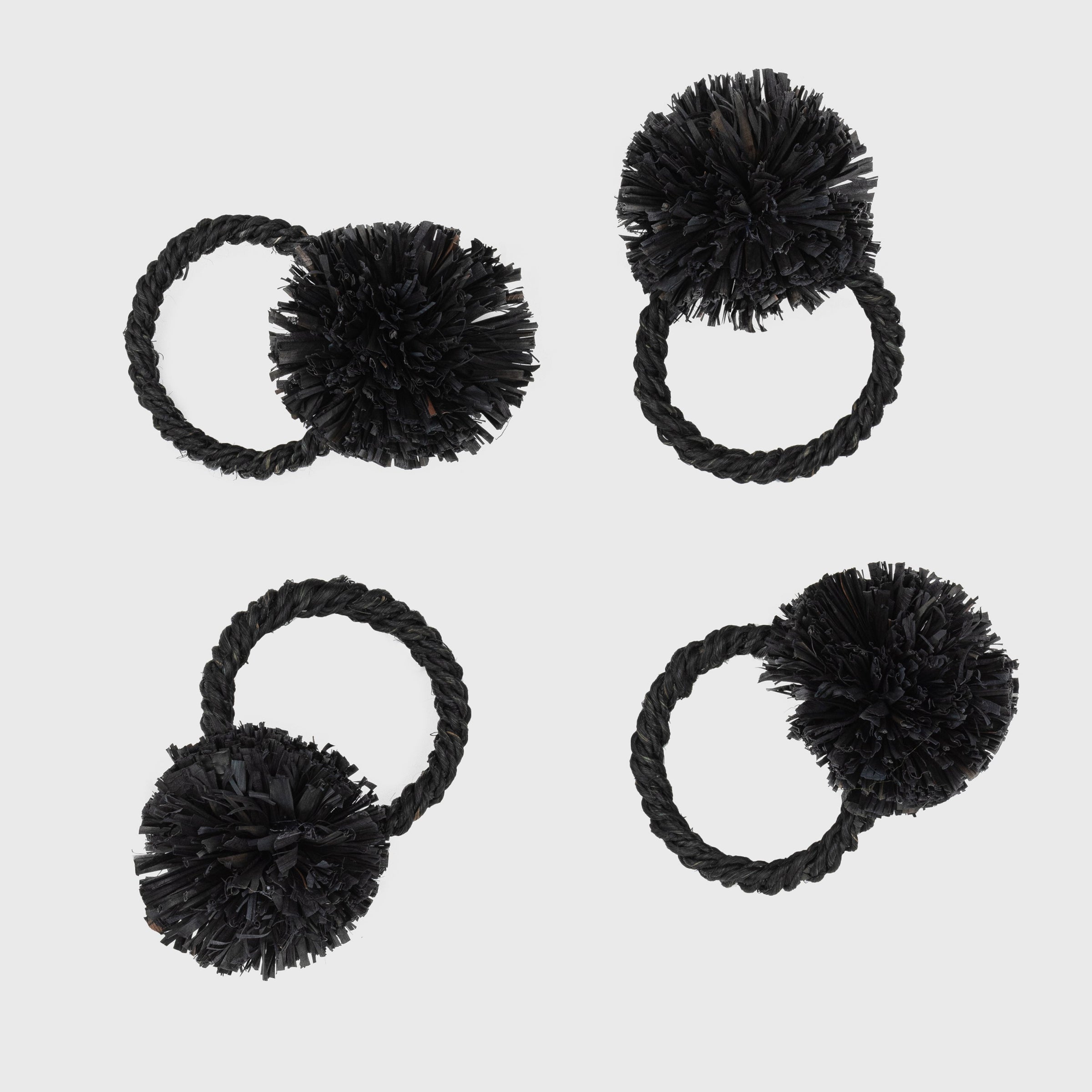 Straw Pompom Napkin Rings - Black (Set of 4)