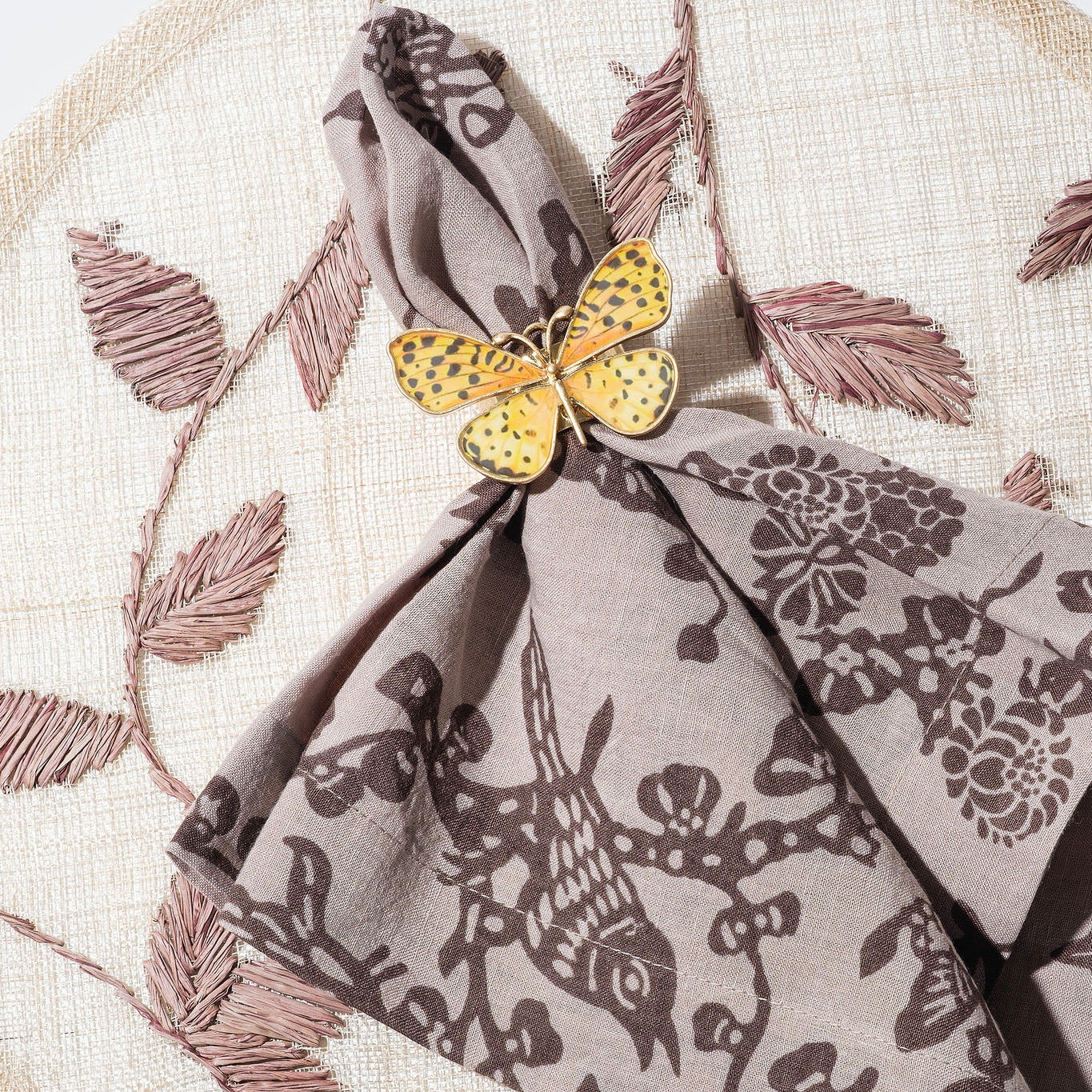 Garden Print Napkin - Mocha (Set of 2)