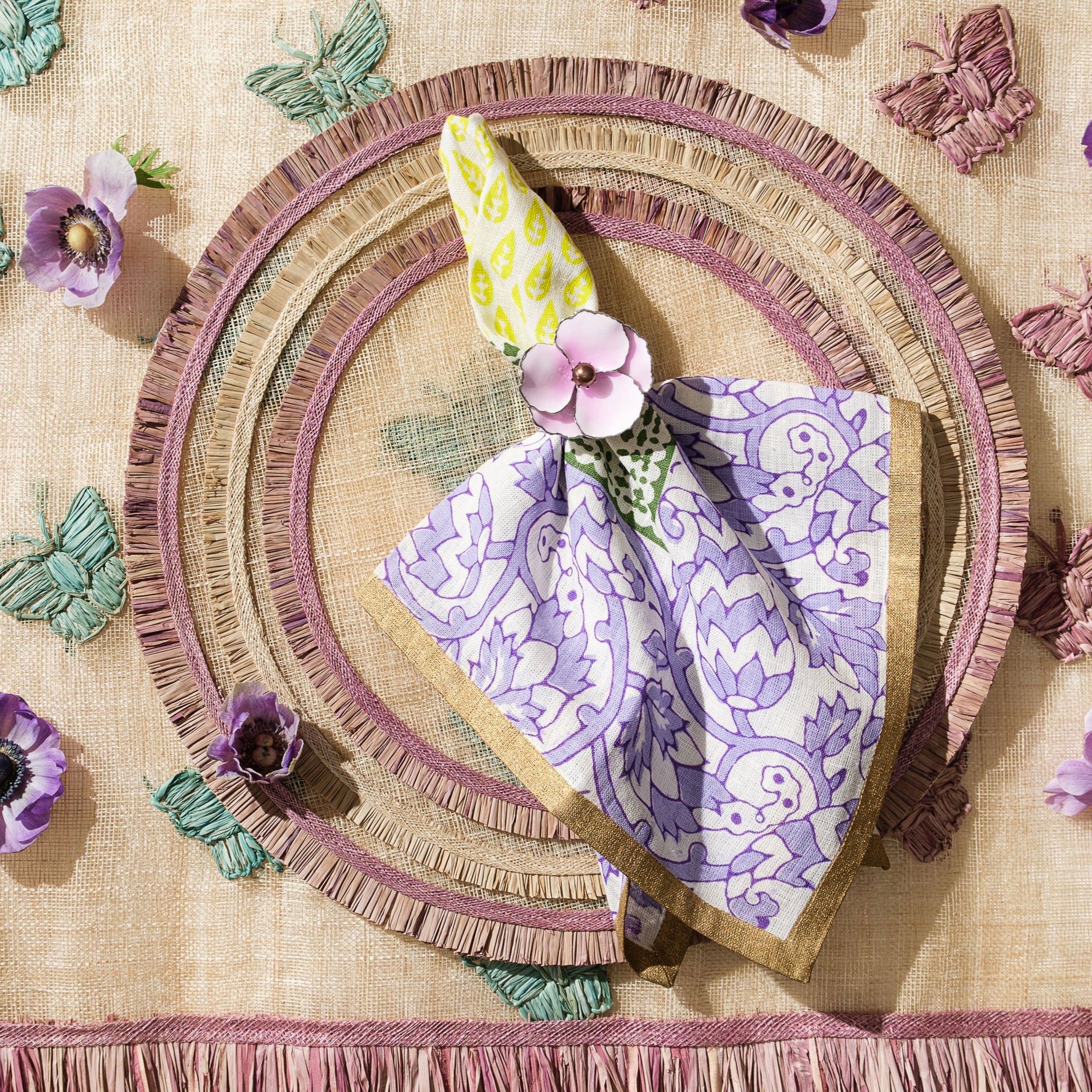 Ruffle Edge Straw Placemats - Lilac (Set of 4)