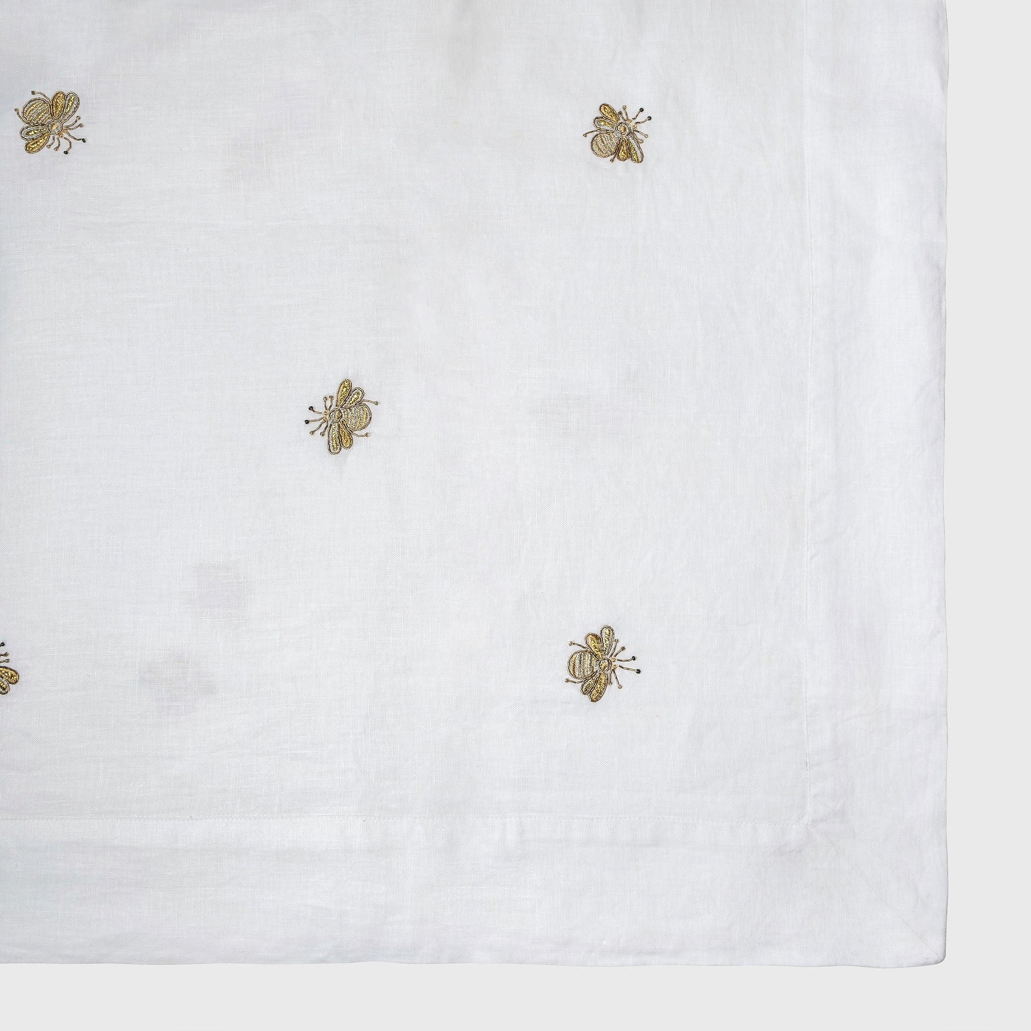 Embroidered Golden Bee Tablecloth - White