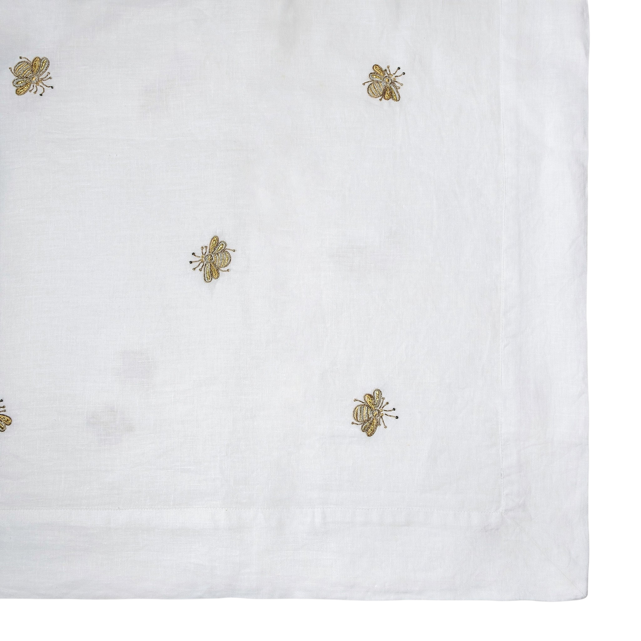Embroidered Golden Bee Tablecloth - White