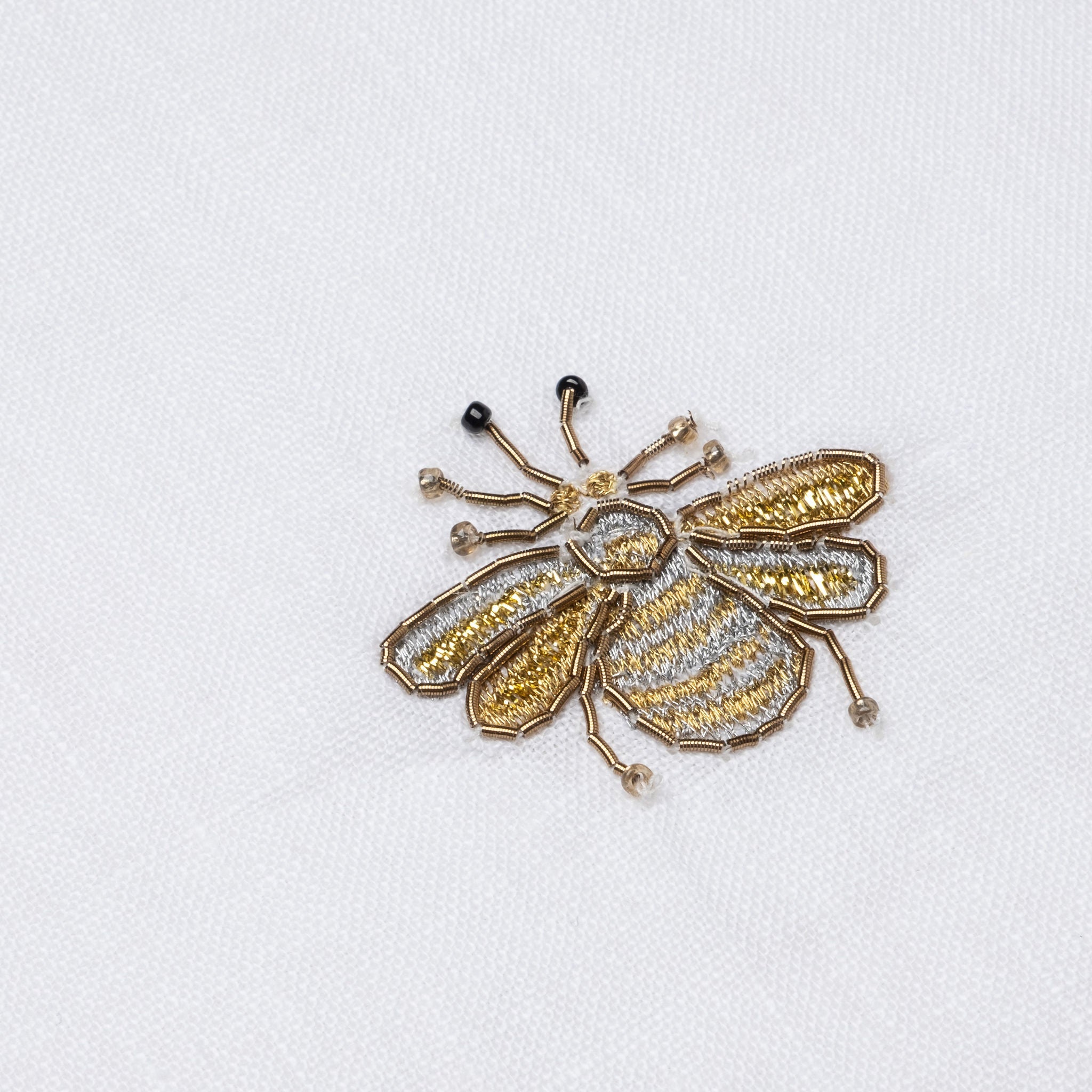 Embroidered Golden Bee Tablecloth - White