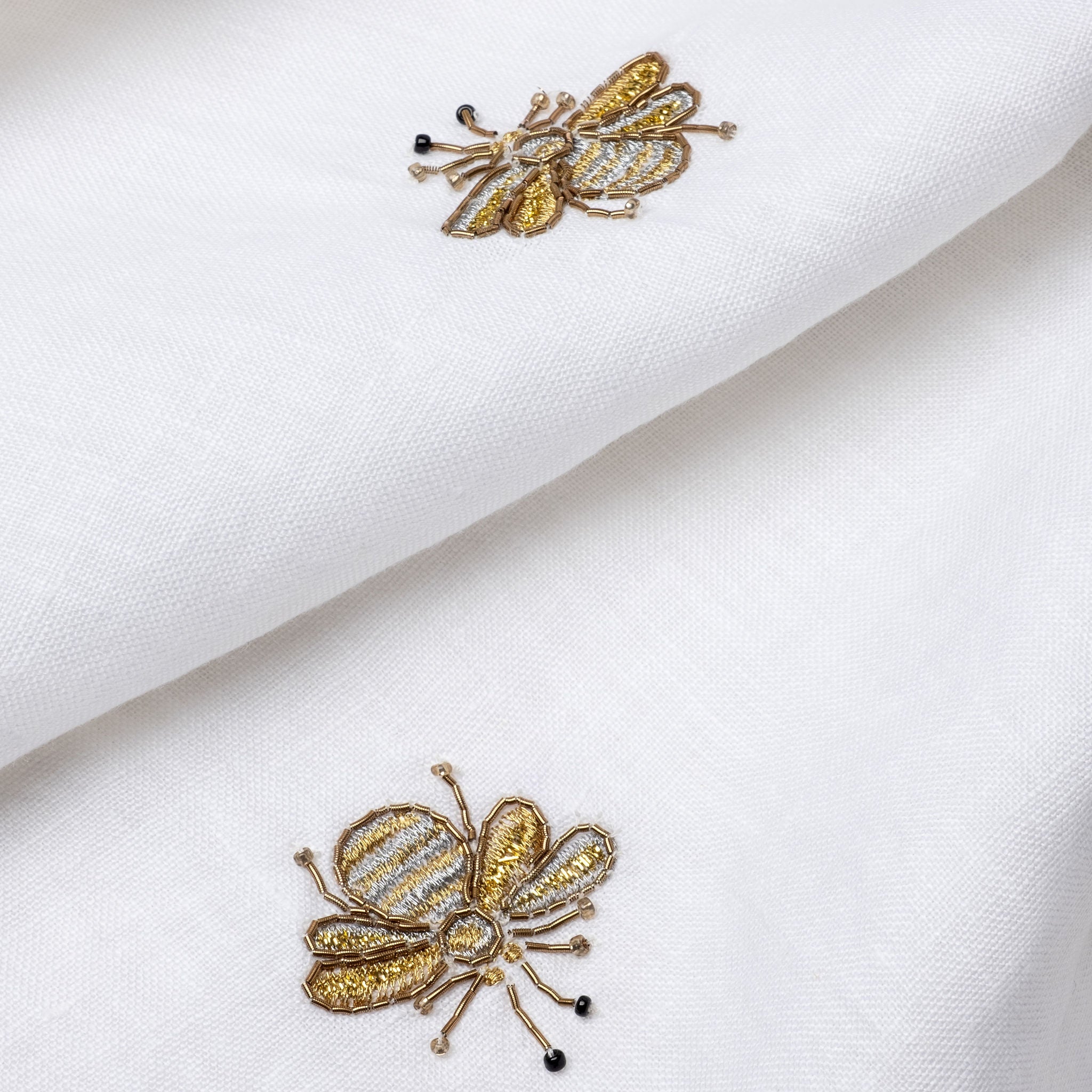 Embroidered Golden Bee Tablecloth - White