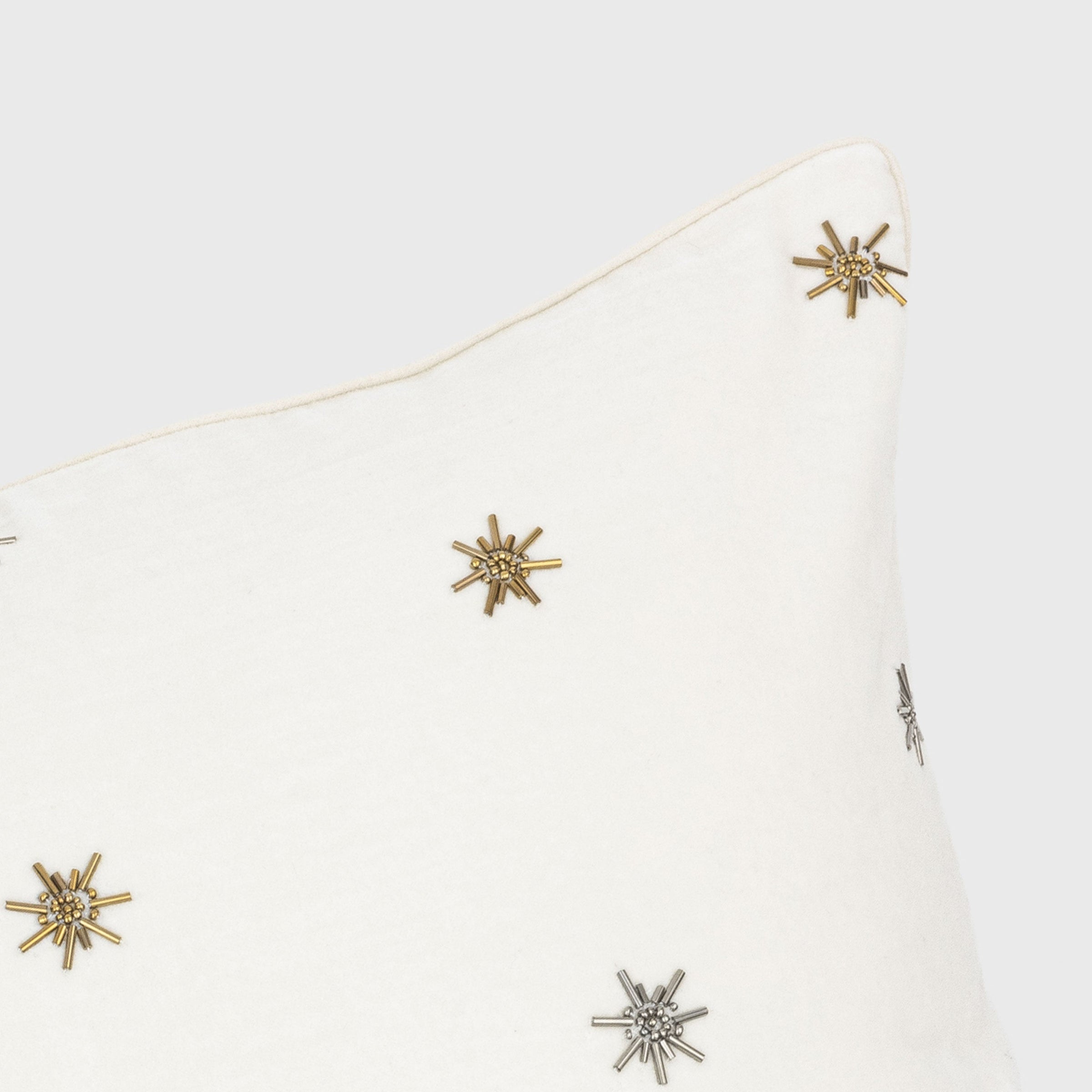 Embroidered Star Pillow - Cream Cotton Velvet