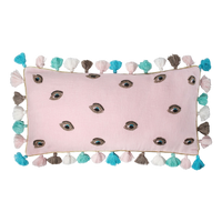Embroidered Evil Eye Pillow - Pink Linen Velvet
