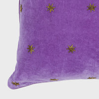 Embroidered Star Pillow - Amethyst Cotton Velvet