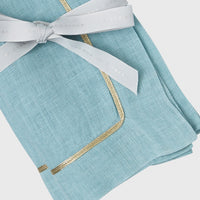 Gold Trim Dinner Napkins - Duck Egg Blue (Set of 2)