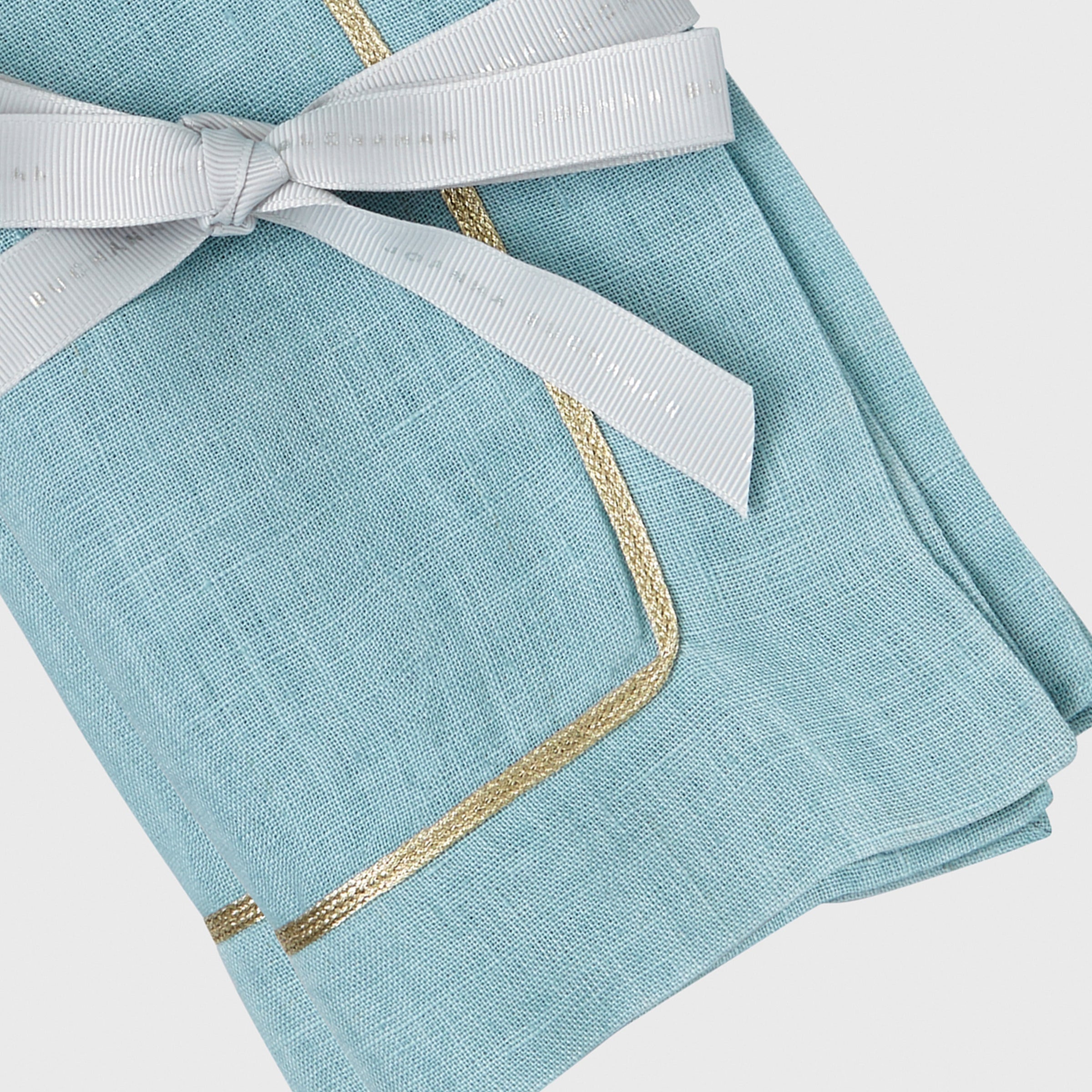 Gold Trim Dinner Napkins - Duck Egg Blue (Set of 2)