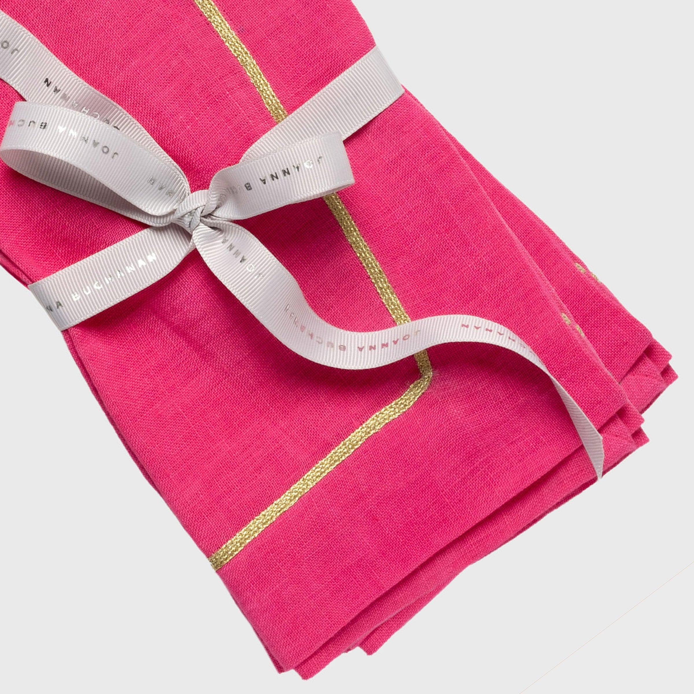 Gold Trim Linen Dinner Napkins - Bright Pink (Set of 2)
