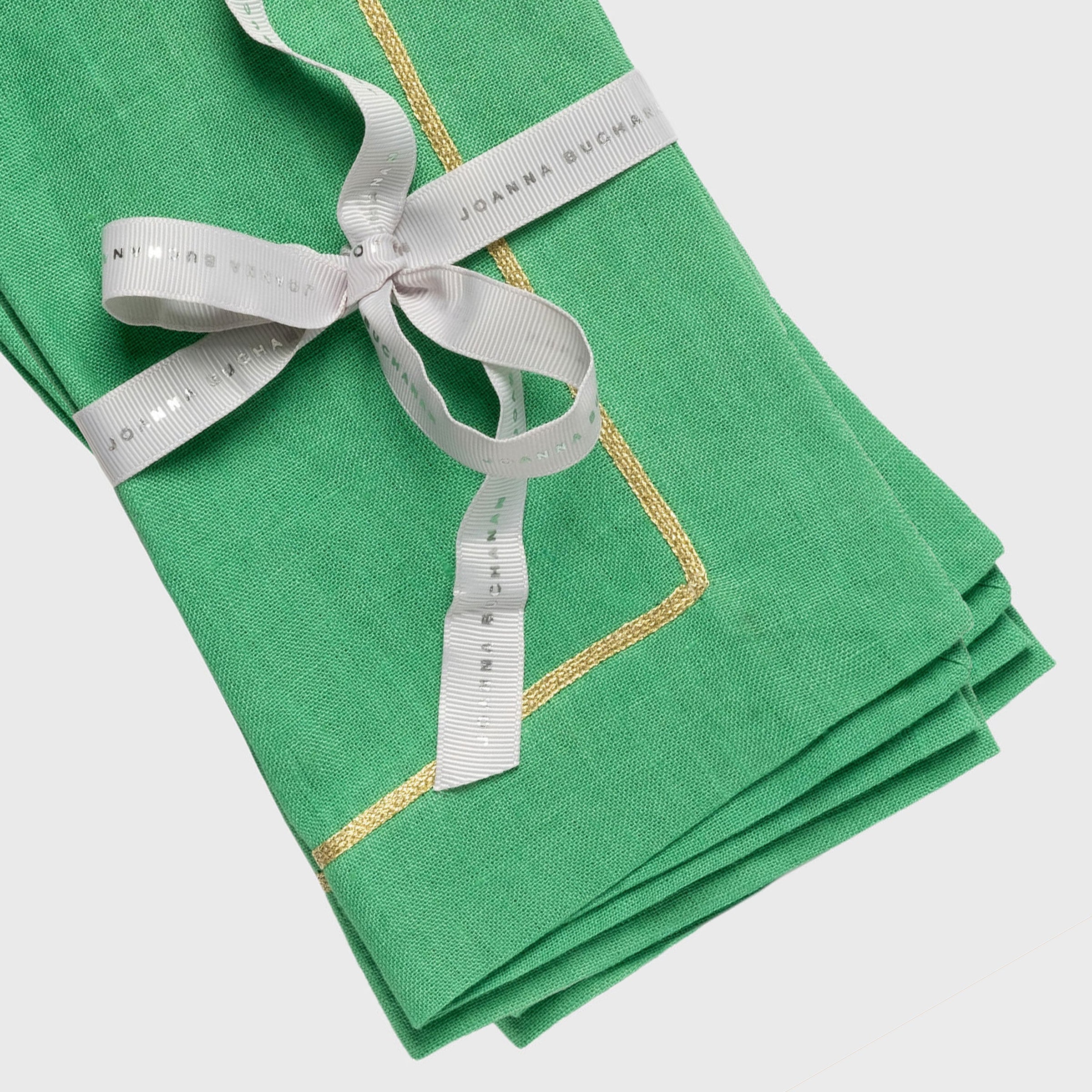 Gold Trim Linen Dinner Napkin - Grass Green (Set of 2)