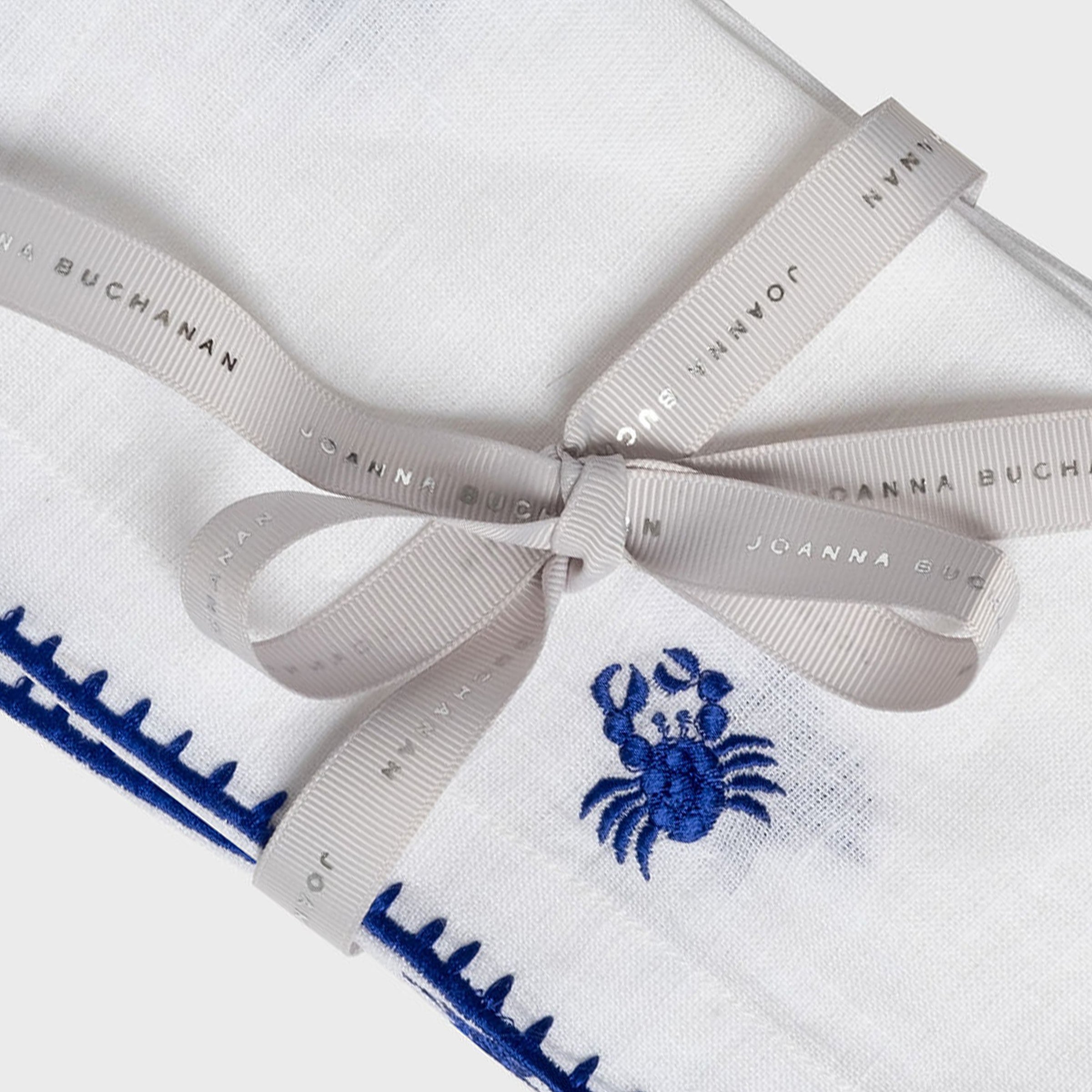 Crab Embroidered Dinner Napkins - White (Set of 2)