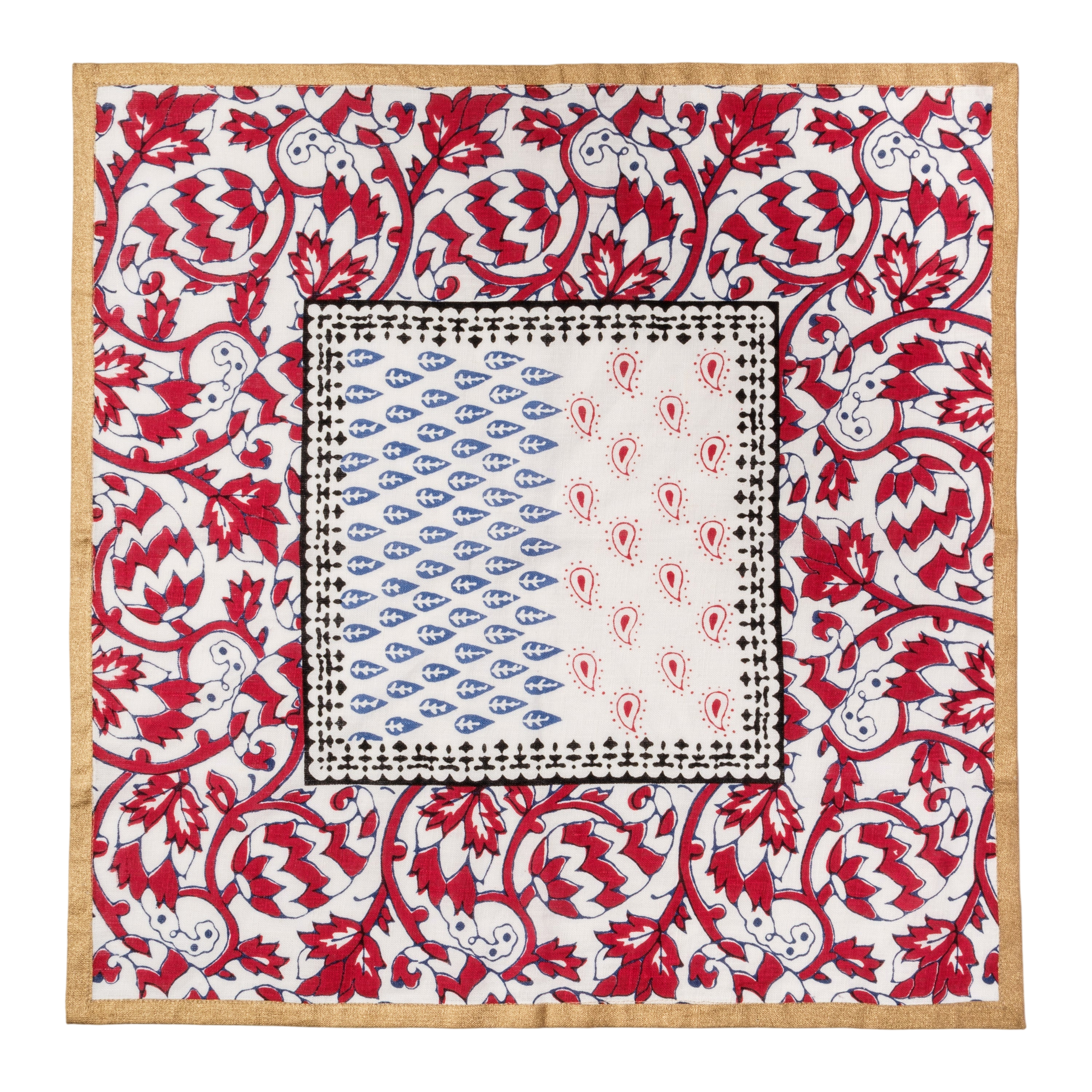 Joyful Block Print Napkin - Red (Set of 2)