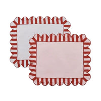 Jardin Embroidered Linen Scalloped Stripe Double-Sided Placemats (Set of 4)