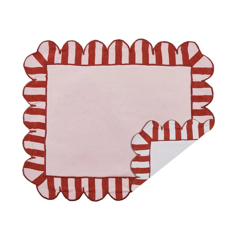 Jardin Embroidered Linen Scalloped Stripe Double-Sided Placemats (Set of 4)