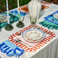 Jardin Embroidered Linen Scalloped Stripe Double-Sided Placemats (Set of 4)