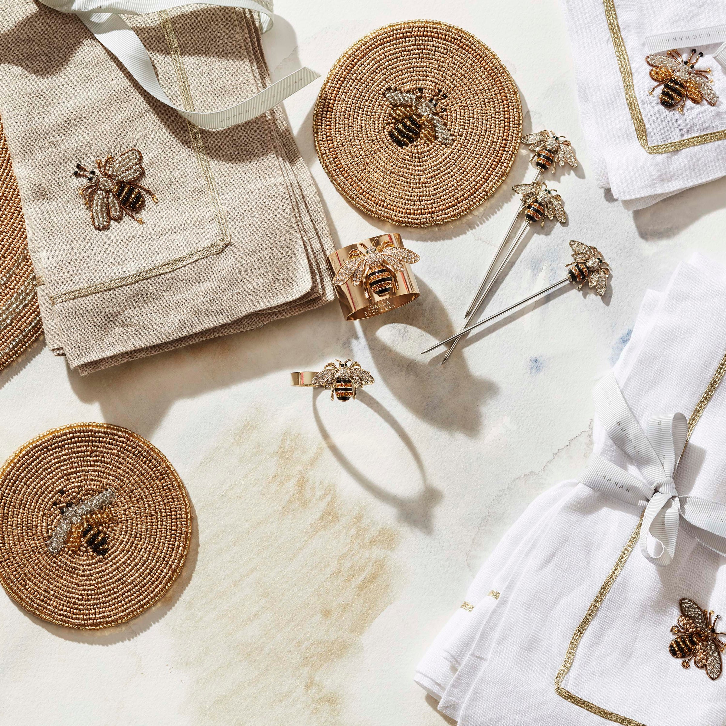 Skinny Stripey Bee Napkin Rings (Set of 4)