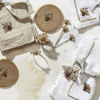 Stripey Bee Linen Dinner Napkins - White (Set of 2)
