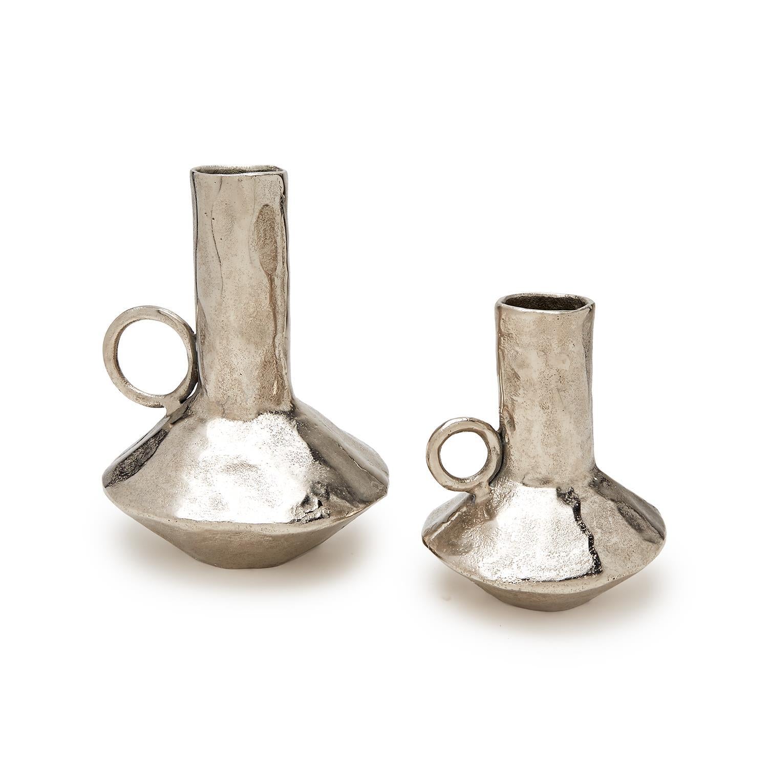 Silver Bucchero Style Handled Vessel (Set of 2)
