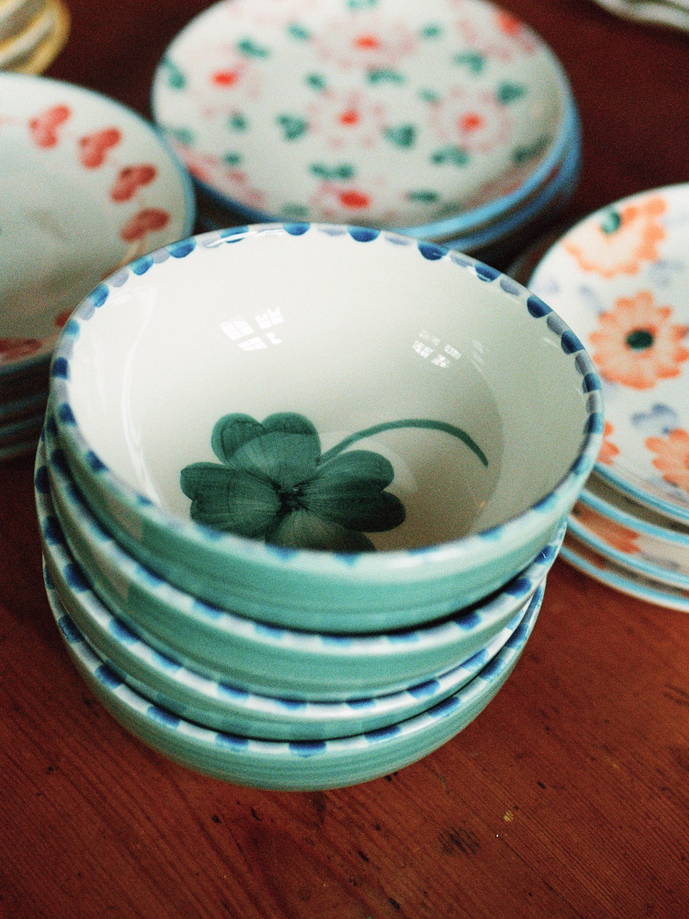 Ceramic Bowl with Hand Painted Good Luck Clover - 11.8 oz