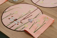 Hand Embroidered Flora and Flutter Placemats 16" round (Set of 4)